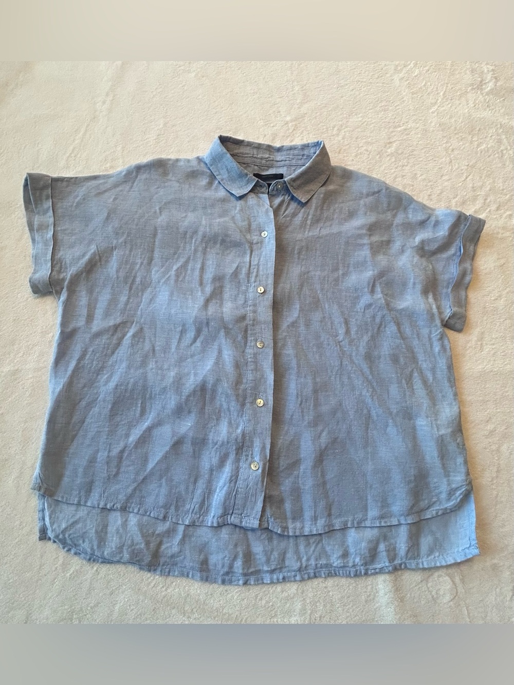 Closet Staple Linen Chambray Blue Button Up Blouse